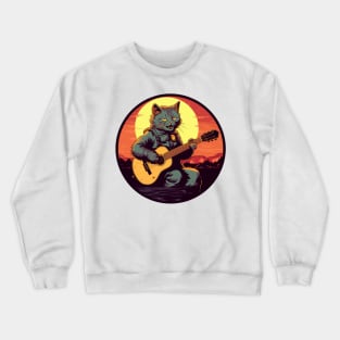 Cat Playing Guitar Funny Cat With Guitar Cute Cat Guitar Crewneck Sweatshirt